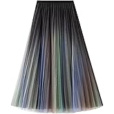 Dirholl Women's A-Line Fairy Patterned Elastic Waist Ruffle Tulle Layered Midi Skirt