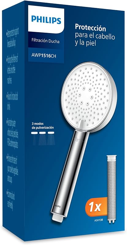 Cabeça de chuveiro philips com filtro, remove efetivamente cloro e outras partículas grandes, três modos de pulverização, design de aumento de pressão, capacidade de filtro de 1 mês