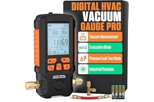 YUANRI Digital Vacuum Gauge Pro, HVAC Vacuum Meter, 0.2% Accuracy, 0-2000 mbar Range, 4 Units(Torr, mbar, inHg, Hpa), 7/16"-20UNF(1/4" SAE) Vacuum Gauges with Evacuation Mode Pressure Leak Test