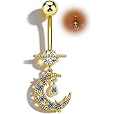 COCHARM Dangle Moon Belly Button Rings 14G Dainty Belly Navel Rings for Women Stainless Steel Navel Piercing Jewelry