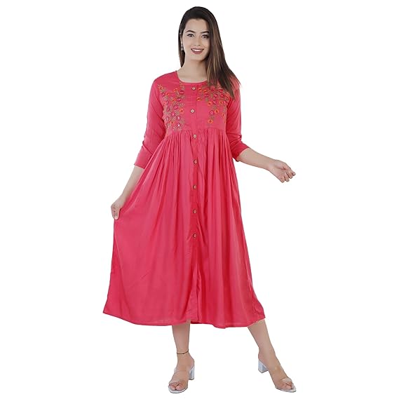 Women's Rayon Embroidery Work Flared Kurti