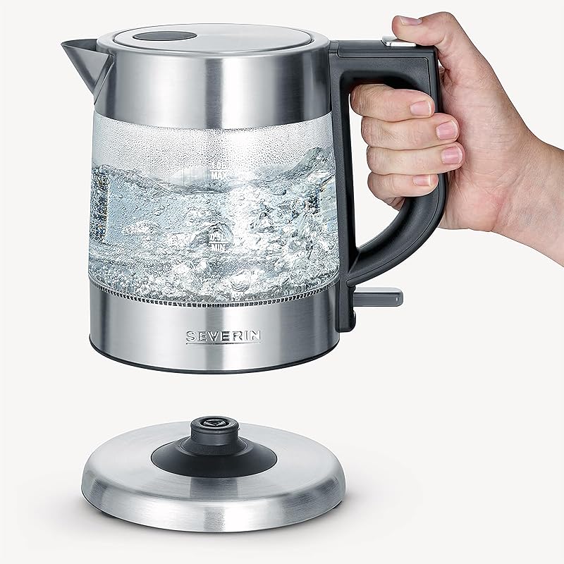 Bollitore in vetro, potente e compatto con design di alta qualità, bollitore elettrico con filtro anticalcare, acciaio inox/nero, WK 3468