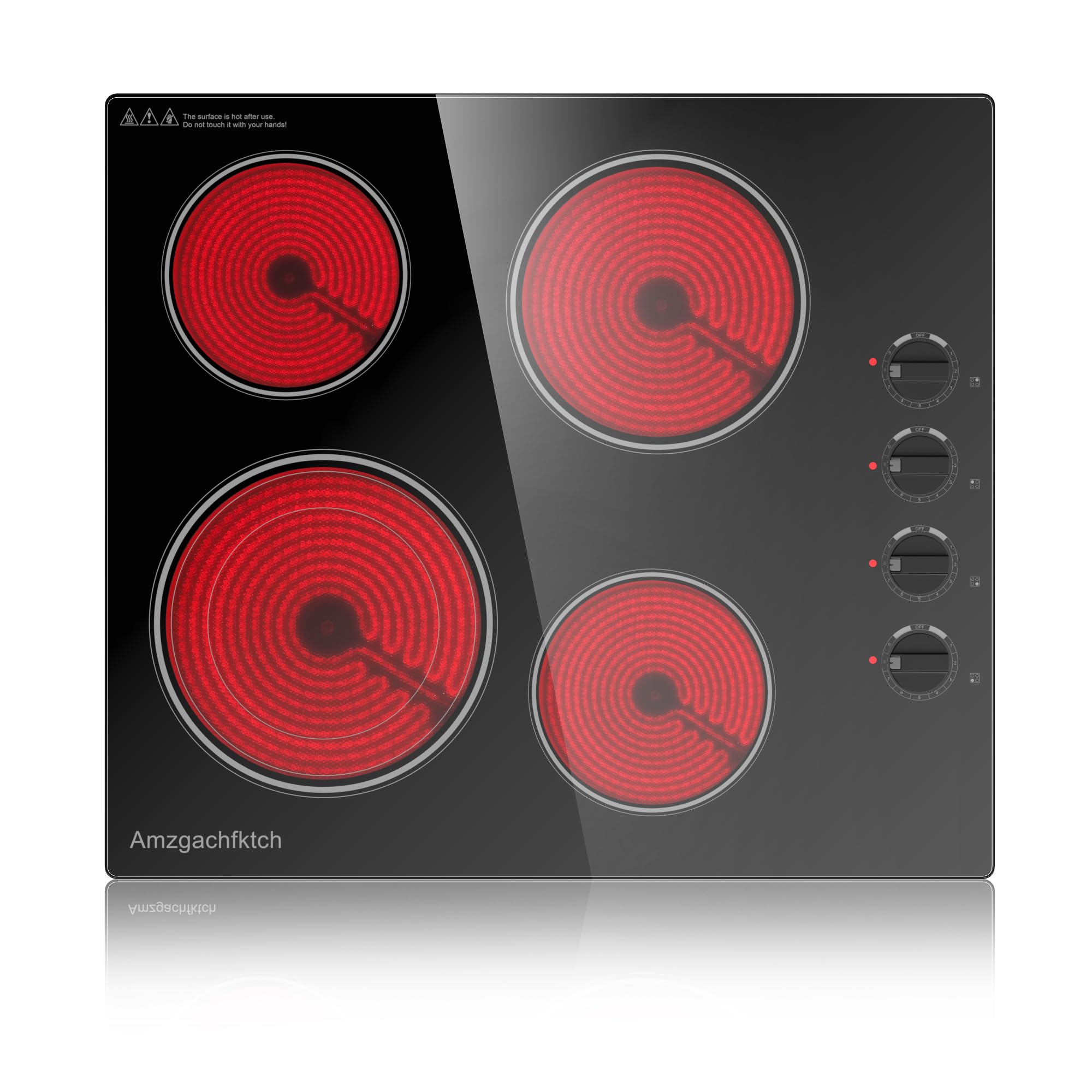 Photo 1 of 24" Built-In 4 Burner Electric Cooktop, Dual-Ring Burners, 6700W Radiant Stove Top with Knob Control, Residual Heat Indicator & Auto Shut Off, 220-240v Hardwire(No Plug)