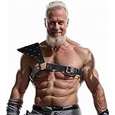 PURFUN Goth Punk PU Leather Studded Pauldron Shoulder Armor Men's Halloween Cosplay Masquerade Medieval Viking Knight Adjustable Single Shoulder Armour Body Chest Harness Guard Costume Accessory