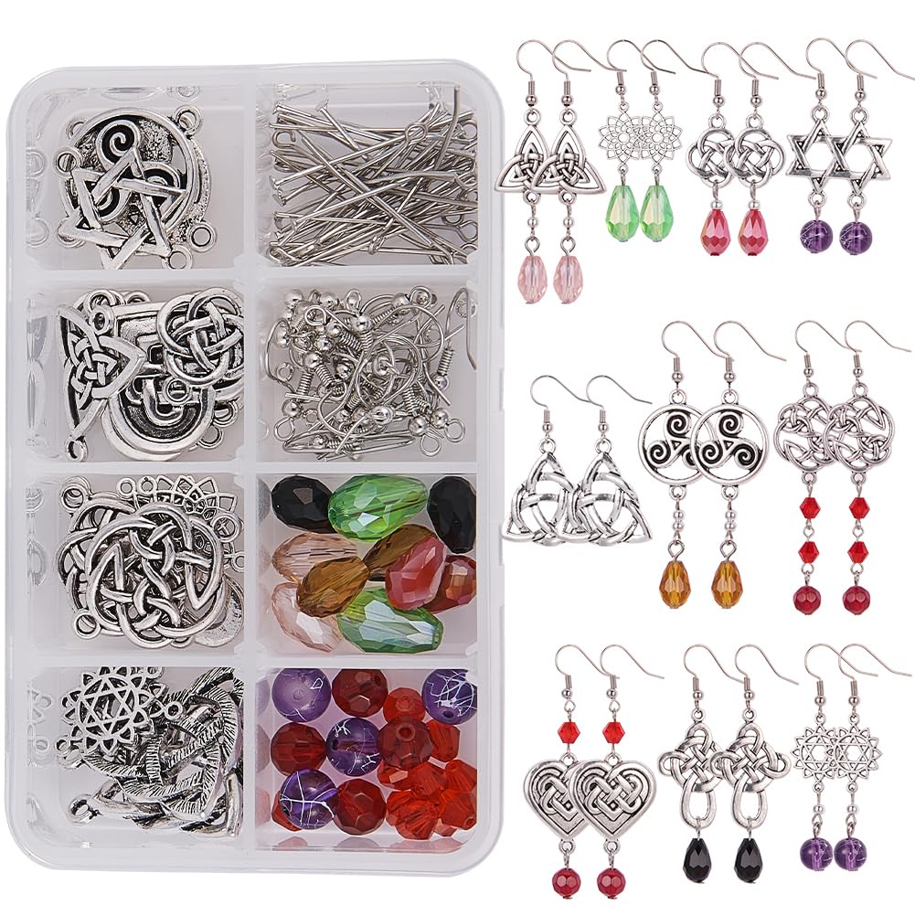 SUNNYCLUE 1 Box DIY 10 Pairs Trinity Celtic Knot Earrings Making Starter Kit Flower of Life Connector Charms Jewellery Making Kit Infinity Love Craft for Women Adults Earring Makings Crafts Christmas