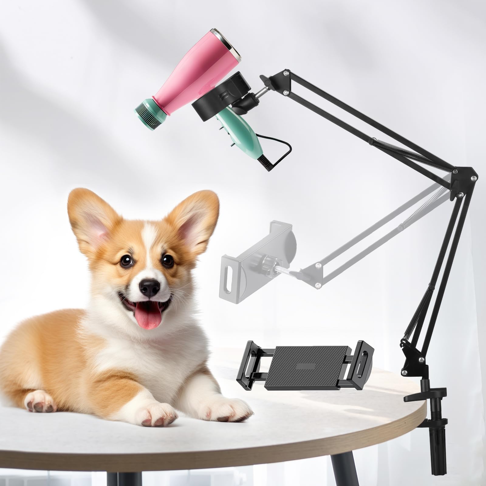 Photo 1 of Black Dog Hair Dryer Holder - 360° Rotating Hands-Free Stand with Adjustable Clamp for Blow Dryers,3-in-1 Holder for Pet Hair Dryer, Tablet, and Phone Holder,Flexible, Sturdy, Safe