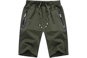 GUNLIRE Big Boy's Casual Shorts Summer Cotton Classic Fit Elastic Waist Shorts with Zipper Pockets