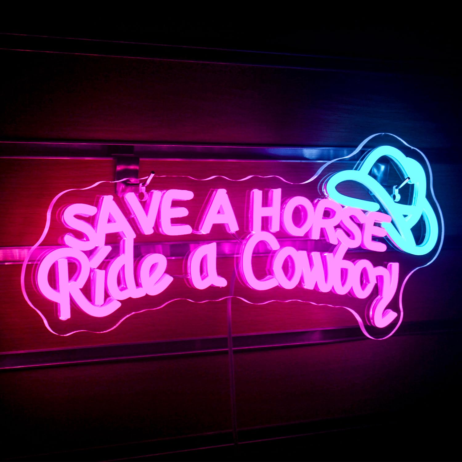 Ineonlife Cowboy Hat Neon Sign for Wall Decor, Save a Horse Neon Signs Dimmable Led Signs USB Connectivity Neon Light for Living Room Man Cave Bar Recreation Room Decoration, Western Cowboy Gift — image 1