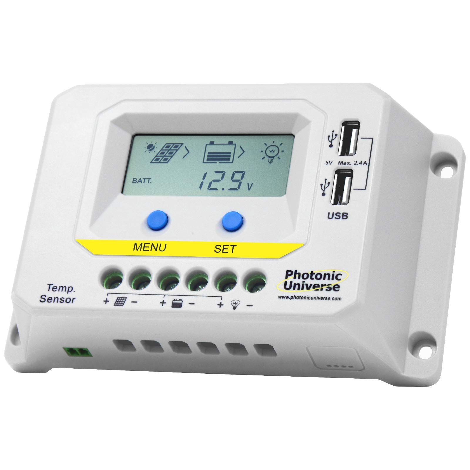 20A 12V/24V solar charge controller / regulator with LCD display and powerful dual USB output - for solar panels up to 320W/ 640W- for motorhome, caravan, camper, boat, solar lighting, off-grid system