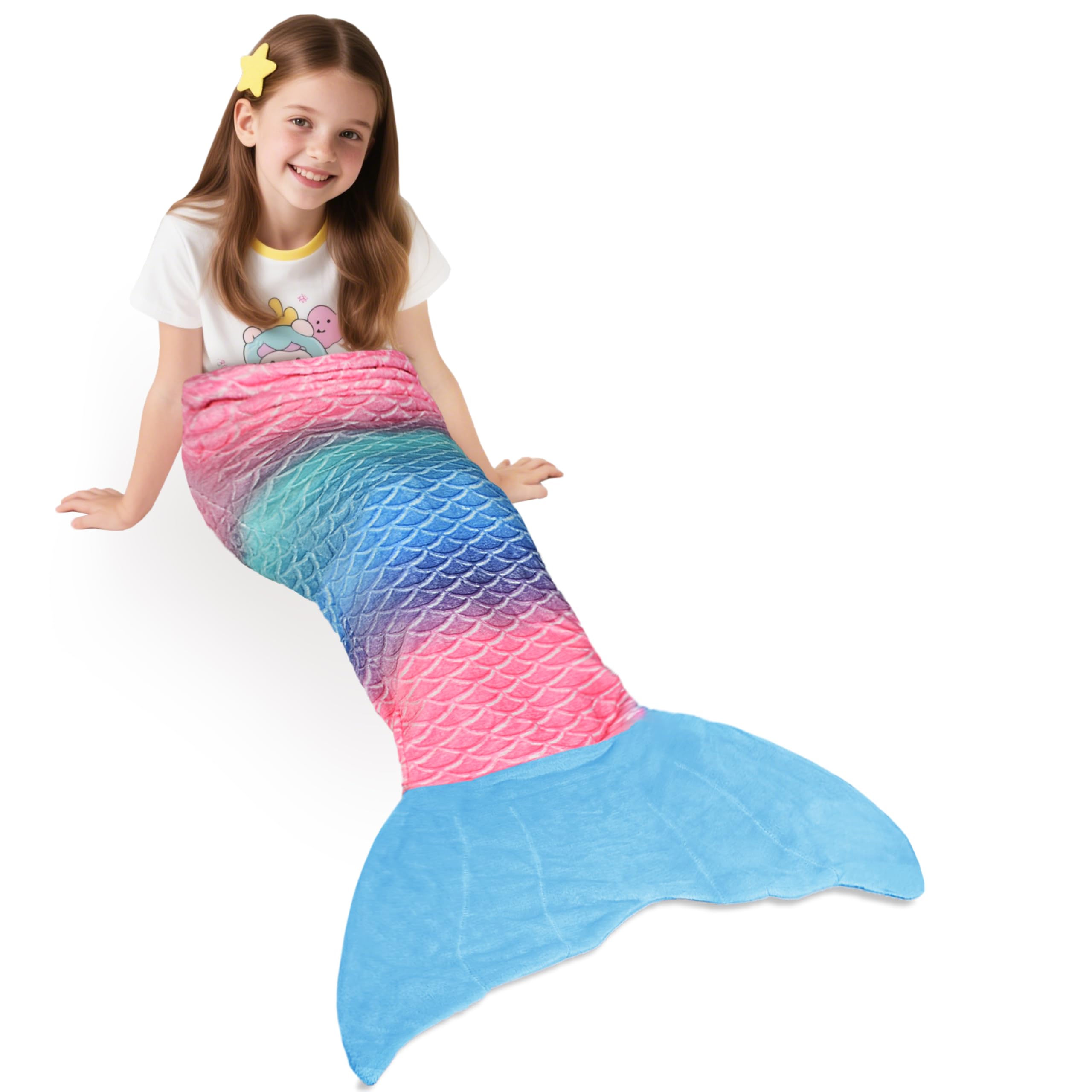 Catalonia Classy Mermaid Tail Blanket, Soft Warm Plush Fleece Sleeping Bag Snuggle Blanket for Teens 155 x 48 cm (61" x 19") Rainbow Ombre, Fish Scale Pattern