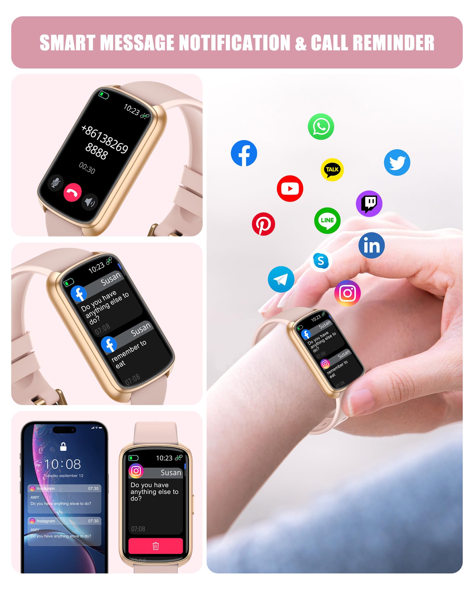 Fitness Tracker, Smart Watch with 24/7 Heart Rate/Blood Pressure/Blood Oxygen Monitor,Sleep Tracker,Step & Calorie Counter, IP68 Waterproof Fitness Watches for Women Men Compatible with Android&iPhone - Image 2