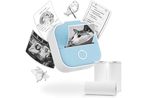 Omezizy T02 Portable Printer Set - Bluetooth Mini Printer with 3 Rolls Paper for Study Notes, DIY, Scrapbook, Memo, List
