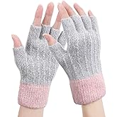 Avxdbr Women Winter Fingerless Gloves Pink Gray Warm Knitted Half Finger Mittens Fleece Lined Thermal Fingerless Gloves for Cold Weather Typing Driving Working