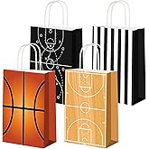 Tosstuki 24 Pcs Basketball Gift Bags with Handles Basketball Party Favor Goodie Gift Candy Treat Snack Bags with 4 Different Types for Sports Theme Birthday Party Supplies