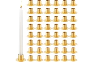 PINKXHY 48 Pcs Gold Taper Candle Holders Bulk for Wedding Pillar Candles Metal Taper Candlesticks Holders Centerpieces Short Candle Stick Dinner Decor for Party Anniversary Dinning Table Gift