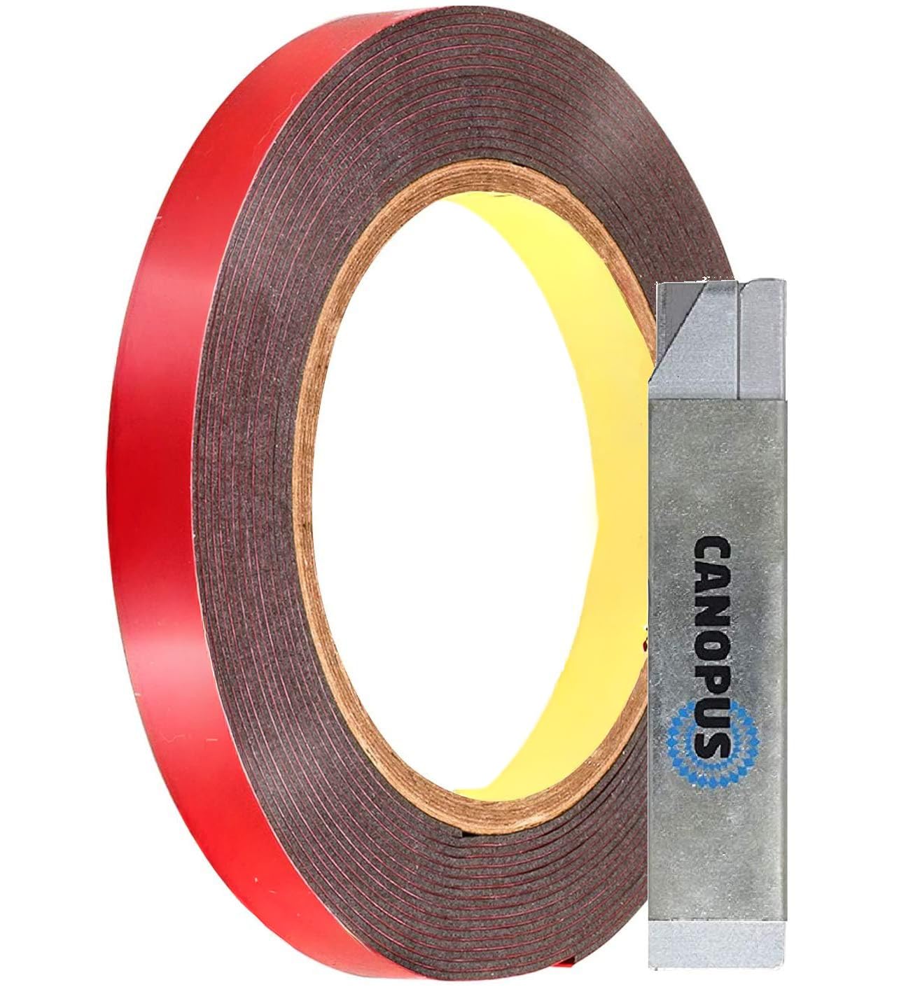 CANOPUS Double Sided Tape Heavy Duty, Tape (10mm x 4.5m) Waterproof Automotive Acrylic Foam Tape, Ideal for LED Strips, Indoor & Outdoor use