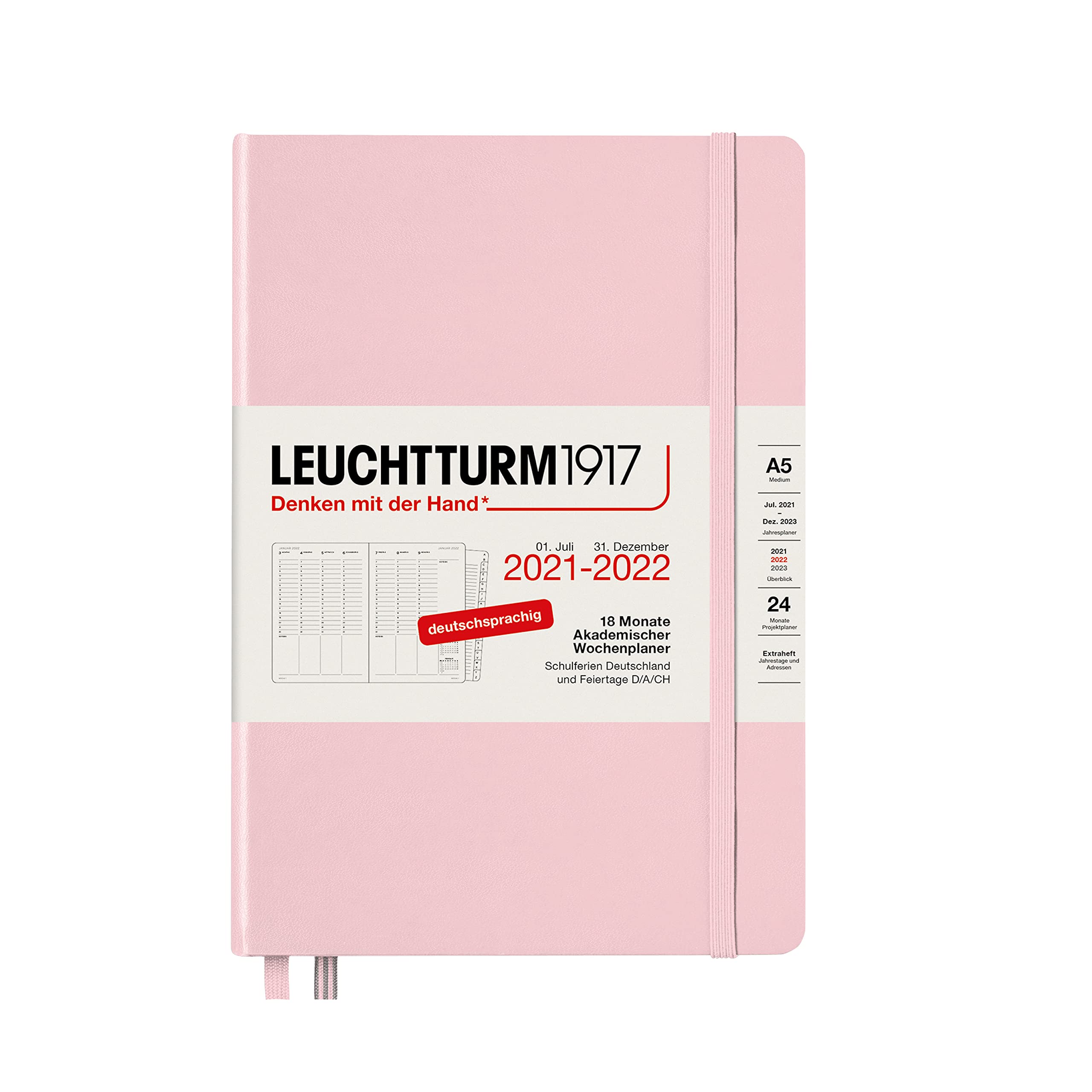 LEUCHTTURM1917 363655 Academic Weekly Planner 2022 Hardcover Medium (A5), 18 Months, Powder, German