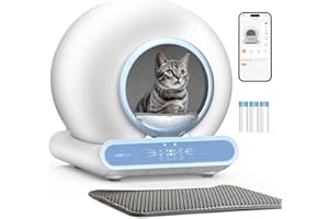 LELOKIDZ Self Cleaning Litter Box, Integrated Safety Automatic Cat Litter Box Self Cleaning 65L+9L for Multiple Cats, App Control, Odor Removal, Includes Mat & Liner (3 Rolls) - Blue