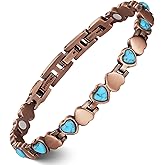 Feraco Pure Copper Bracelets for Women, Ultra Strength Magnetic Bracelet with 3800 Gauss Magnets & Natural Turquoise & Stones, Adjustable, Jewelry Gift