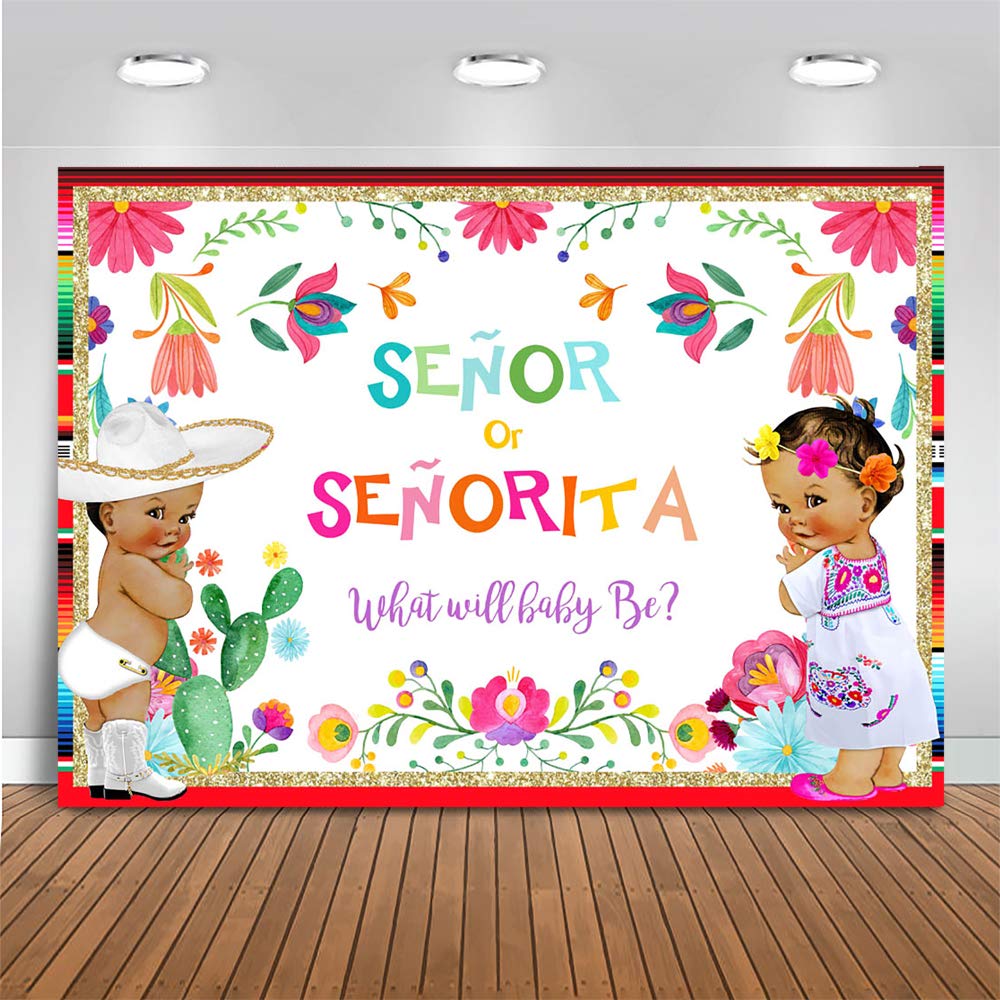 Mocsicka Mexican Fiesta Gender Reveal Backdrop Senor or Senorita Boy or Girl Gender Reveal Background Fiesta Taco Bout Gender Reveal Party Banner Supplies (7x5ft (82x60 inch))