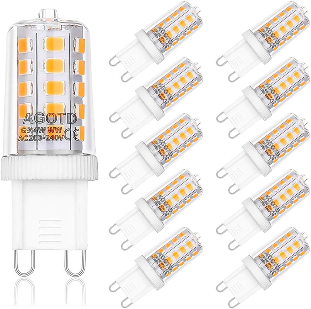 Ampoules LED G9 4W, AGOTD ampoule 2700k blanc chaud, sans scintillement