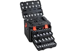 VEVOR Mechanics Tool Set, 230-Piece Mechanic Tool Kit, 1/4 in, 3/8 in, and 1/2 in Drive, SAE and Metric Socket Set, Wrenches,
