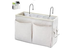 SOMETETH Bedside Caddy Organizer/Bedside Hanging Storage Bag Multi-Function Caddy for Bunk bed Hospital Beds Dorm Bed Rails, Holders Books Glasses Phones Magazine(White)