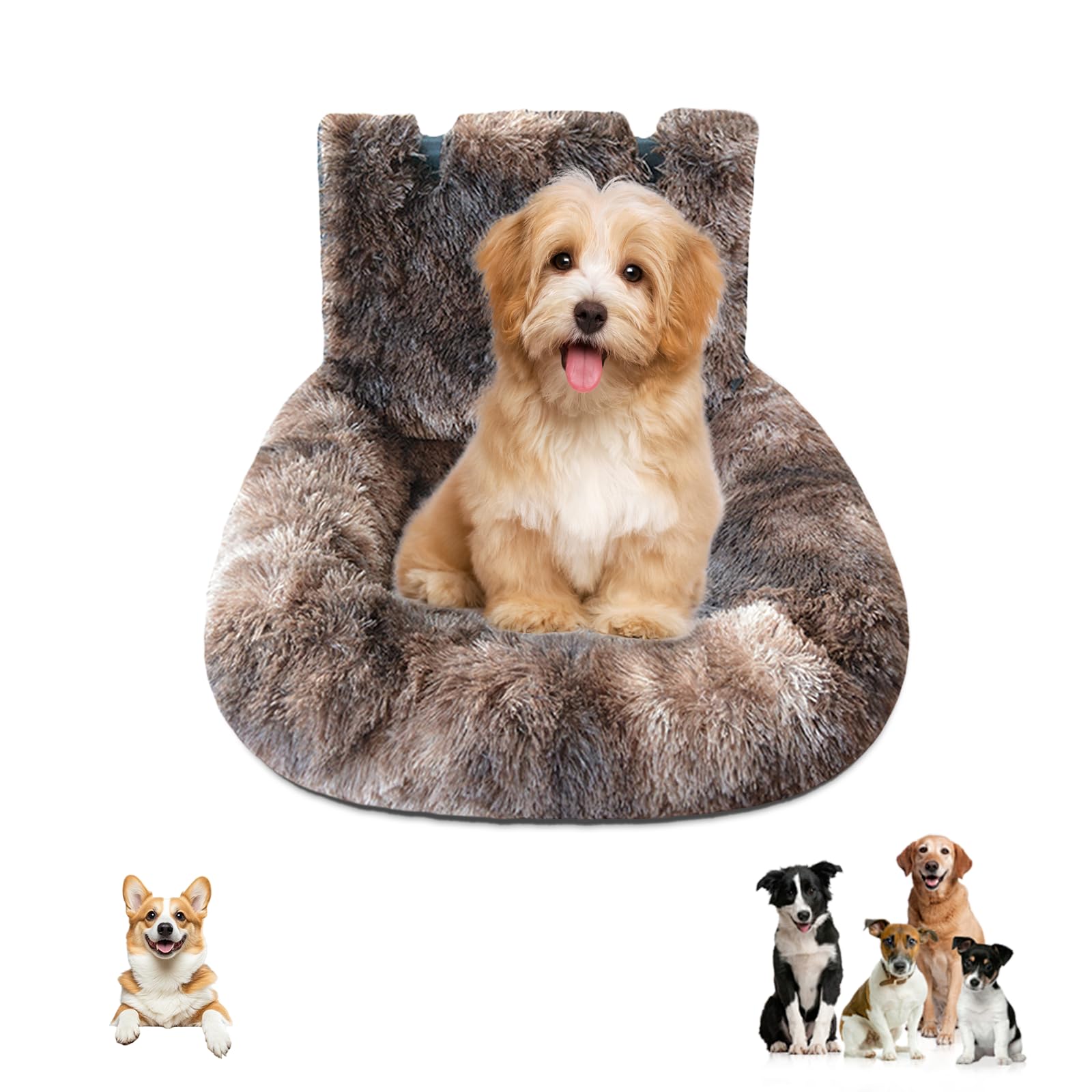 Photo 1 of Wshxjzyay Car Seat Dog with Safety Straps,Fluffy Safety Pet Seat,Removable and Easy to Clean Protects from Dirt (Dark Coffee, 23 * 23in)