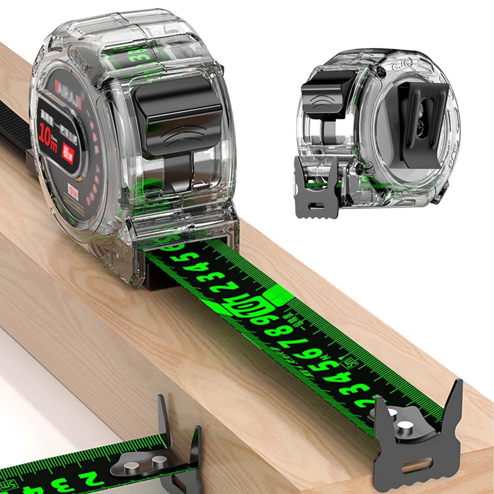 10M/32.8ft Fluorescent Steel Tape Measure,Stainless Steel Retractable Double Sided Graduated,Width 25mm Waterproof tape measure Thicken ruler tape, Easy To Read Self-Lock Measuring