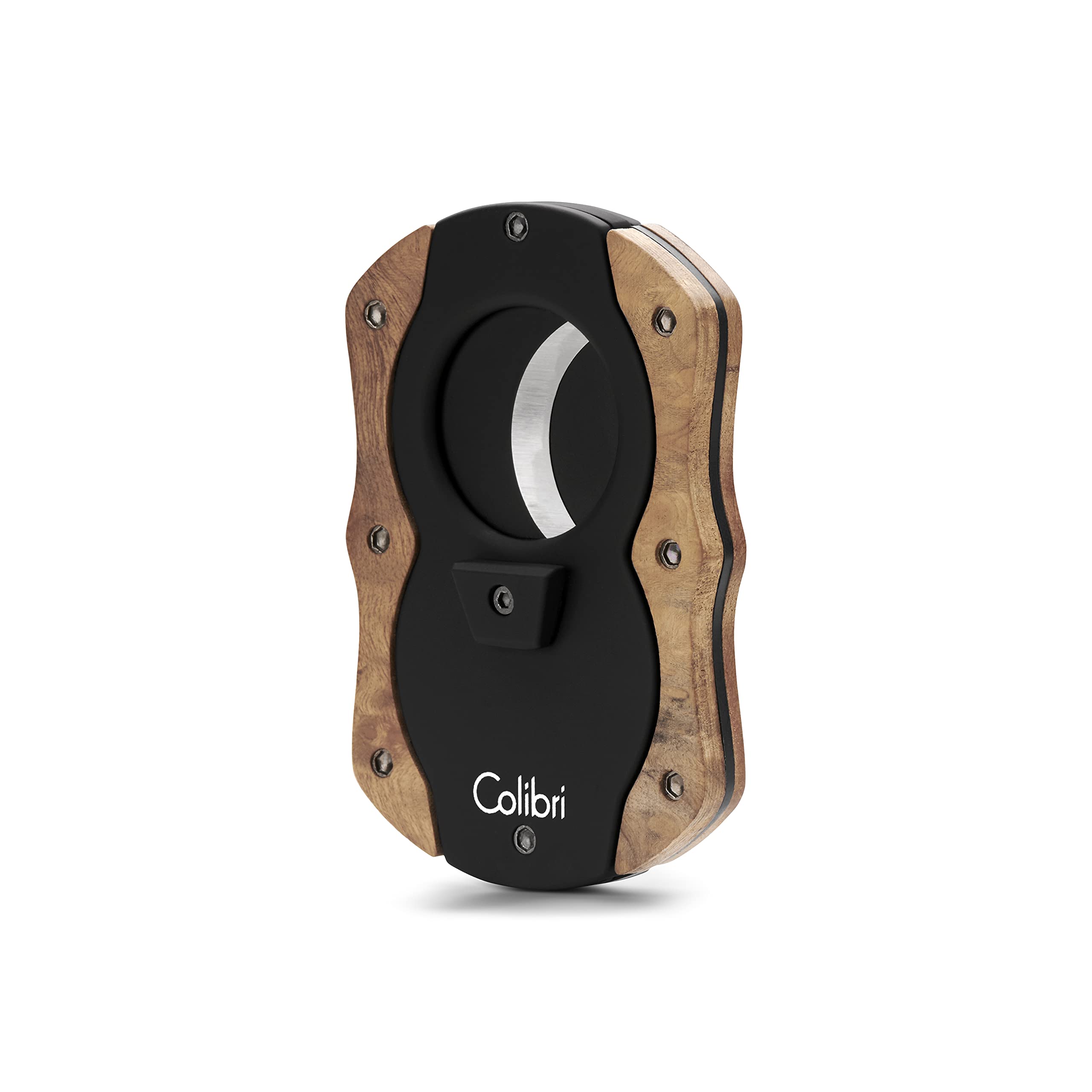 Colibri Cut | Double Guillotine Cigar Cutter| Black with Wood Accents |Spring Loaded Release|Up-to 62 Ring Gauge Cigars| Ergonomic Design | Includes Gift-Box