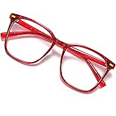 MACJERO Oversized Square Blue Light Blocking Glasses for Women Men, Anti-Fatigue Computer Monitor Gaming Glasses Reduce Eye Strain(Pearl red)