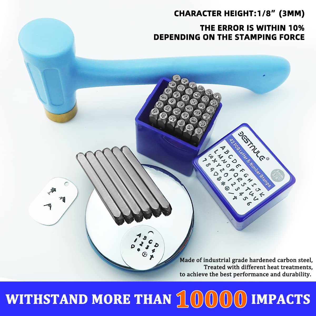 BESTNULE 42PCS Metal Stamping Kit, Number and Letter Stamp Set (A-Z, 0-9 and&,Love Symbol), Industrial Grade Hardened Carbon Steel, Perfect for Imprinting Metal, Wood,Leather (1/8