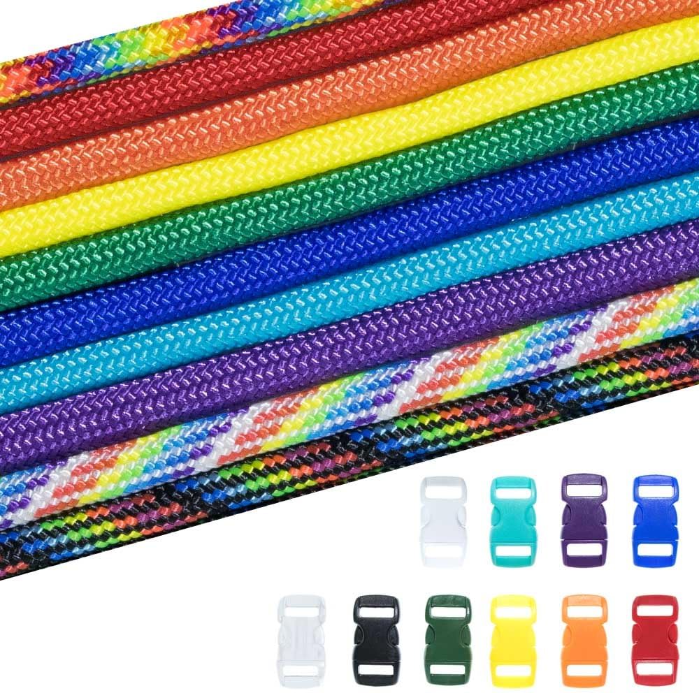 PARACORD PLANET 550lb Type III Paracord Combo Crafting Kits with Buckles (ROYGBIV) : Sports & Outdoors