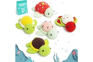 POP COCHE Crochet Kit for Beginners, Crochet Starter Kits for Adults, Amigurumi Craft Knitting Crochet Animal Kit with Step-by-Step Video Tutorials, 5 Fruite Turtles (40%+ Yarn)