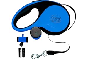 DAIZZY GEAR Long Retractable Dog Leash with Poop Bag Dispenser – Tangle-Free 16FT Extendable Leash for Small Dogs and Medium with Removable Waste Bag Holder & 2 Rolls of Bags - Medium - Blue