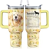40oz Golden Retriever Dog Tumbler with Handle and Straw, Cute Stainless Steel Insulated Cup with Lid and Straw, Travel Coffee Mug Water Bottle, Birthday Mothers Day Gifts for Women Men Animal Lovers