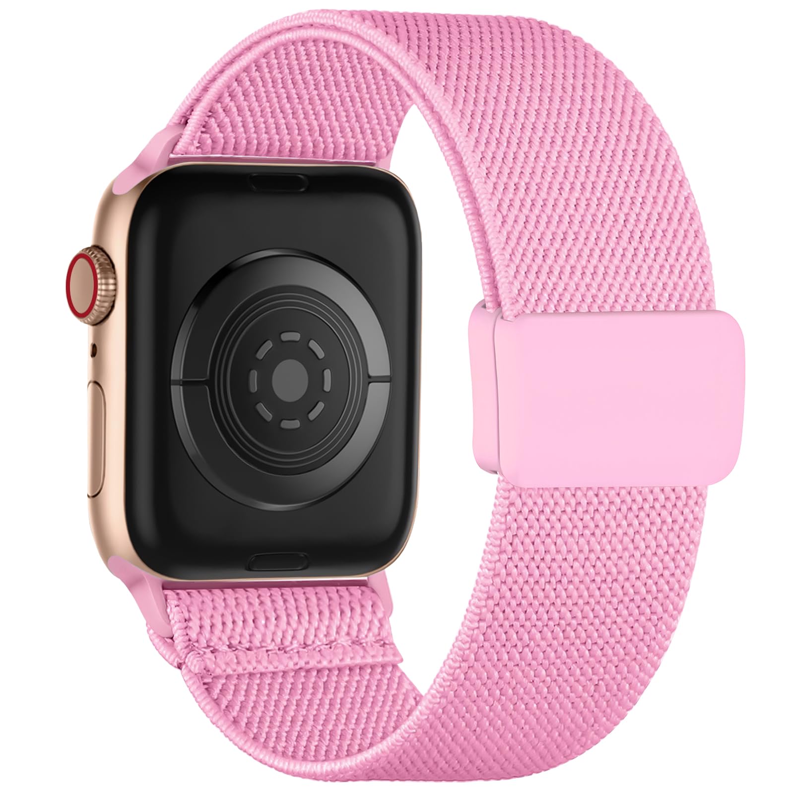 Stretchy Band Compatible with Kids Apple Watch Band, Soft Nylon Braided Strap with Adjustable Snap-On Clasp for iWatch Series 9 8 7 6 5 4 3 2 1 SE (42/44/45mm, Pink)