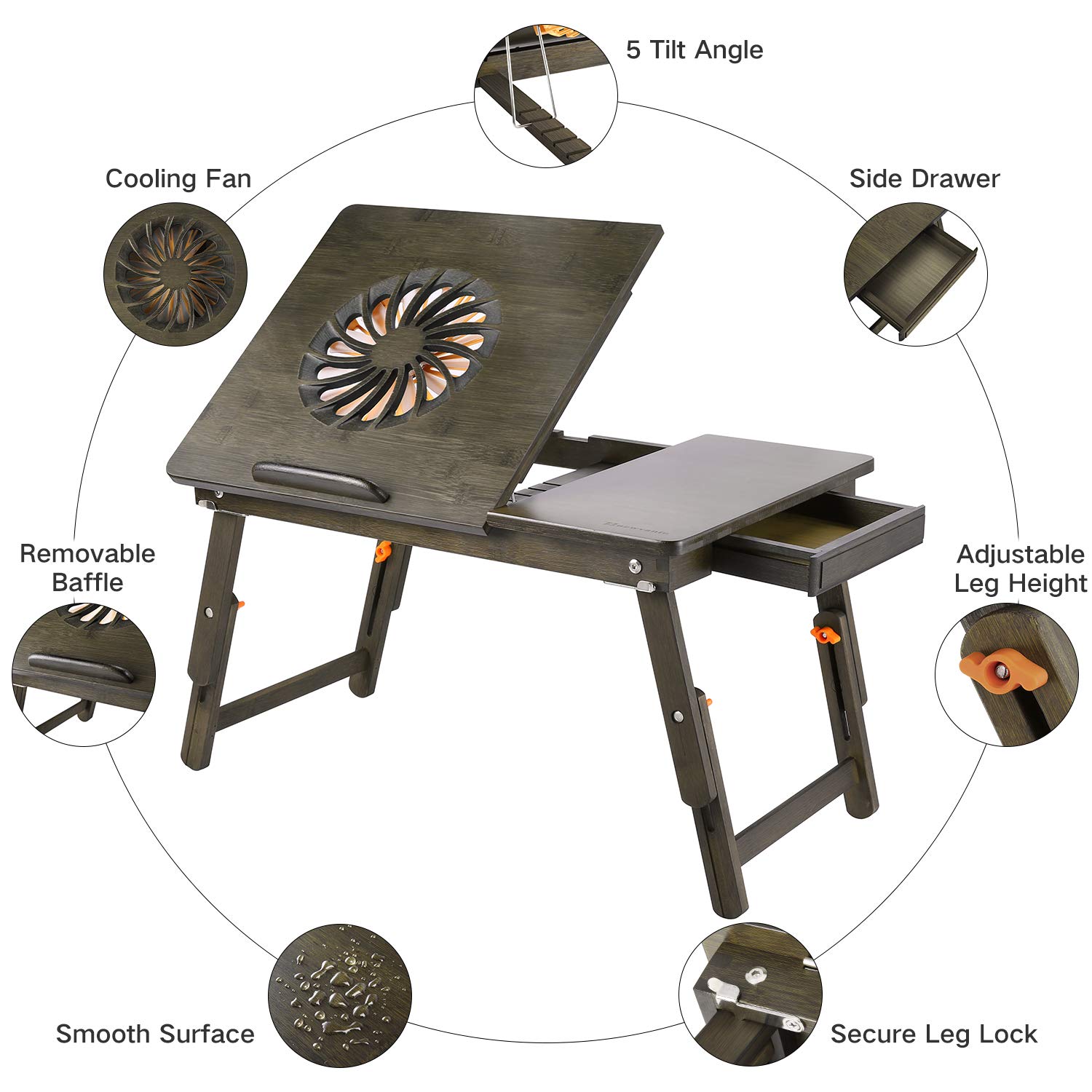 Laptop Desk Nnewvante Adjustable Laptop Desk Table 100 Bamboo with USB