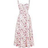 EFOGEP Women Floral Corset Dress, Boho Summer Spaghetti Straps Square Neck Casual Midi Dress Flowy Slit Bustier Dresses