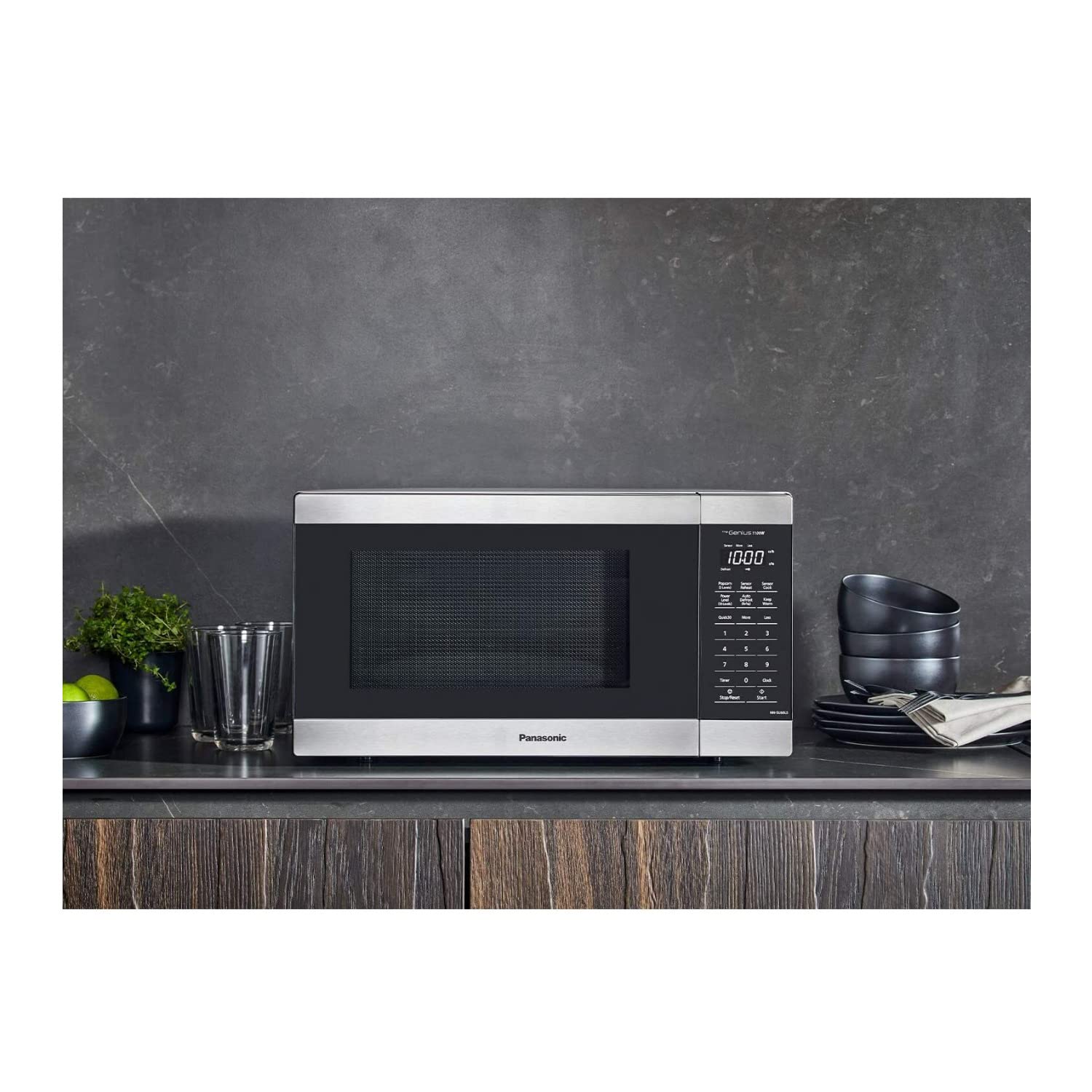 Panasonic NN-SU66LS 1100W with Genius Sensor Cook and Auto Defrost Countertop Microwave Oven, 1.3 cu ft, Stainless Steel