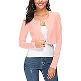 EXCHIC Women's Cropped Knit Cardigan Sweater Long Sleeve Button Down Open Front Bolero Shrug for Spring and Fall
