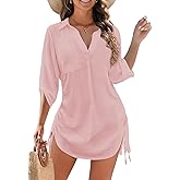 joyliveCY Swimsuit Coverup for Women, Drawstring Beach Bathing Suit Bikini Cover Up for Women, Sexy V Neck Beachwear Dress