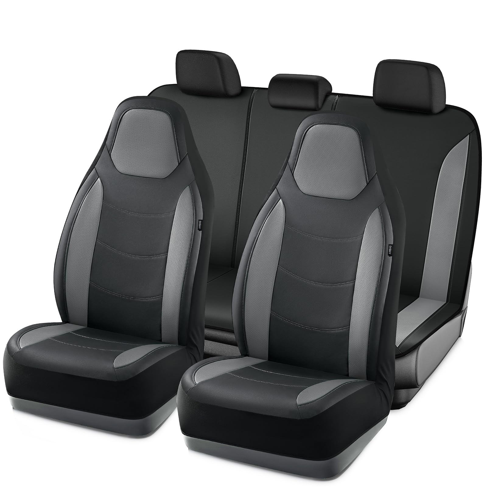 Photo 1 of Road Comforts Car Seat Cover, Leather Seat Cover Full Set, Automotive Interior Seat Covers, Universal Fit for Most Cars, SUVs, Trucks, and Vans, Airbag Compatible (Black)