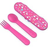 Bentgo Kids Utensil Set - Reusable Plastic Fork, Spoon & Storage Case BPA-Free Materials, Easy-Grip Handles, Dishwasher Safe Ideal for School Lunch, Travel, Outdoors (Rainbows and Butterflies)