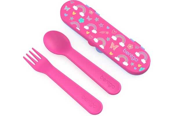 Bentgo® Kids Plastic Utensil Set - Reusable Fork, Spoon & Storage Case, PFAS- & BPA-Free, Easy-Grip Handles, Lightweight, Dis