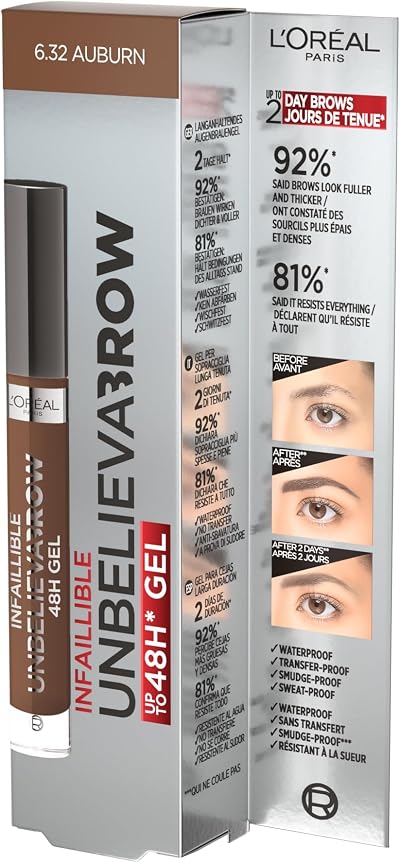 L'Oreal Paris Unbelieva'brow Long-Lasting Brow Gel Auburn 6.32 & 104 Chatain