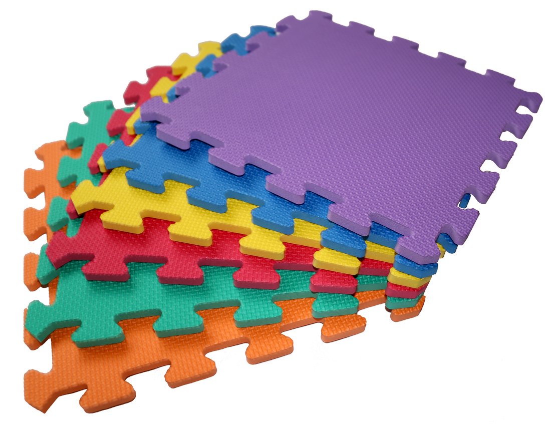 TLCmat Soft Foam Play Mat Tiles - Interlocking Jigsaw Mat - EN71 Safety- Non-Toxic, 30cm x 30cm, Thick, Use for playpen (Vivid 6 pcs Pack)