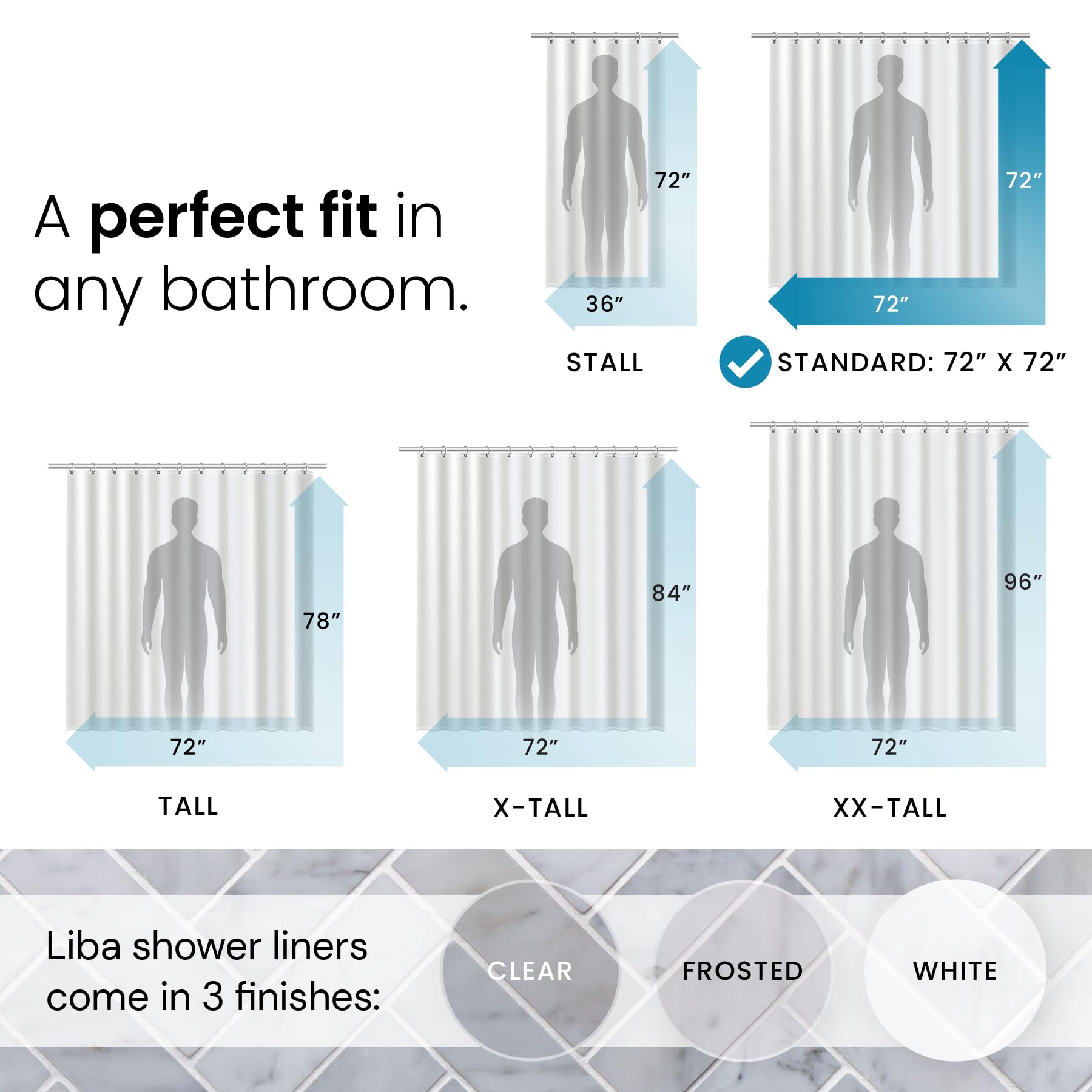 LiBa Bathroom Shower Curtain-Liner - Waterproof Plastic Shower Curtain Premium PEVA Non-Toxic Shower-Liner with Rust Proof Grommets Frosted 8G Heavy Duty Bathroom Accessories 72x72