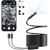[Dual-Lens] Endoscope Camera with Light, 1920P HD Borescope with 8+1 Adjustable LED Lights, IP67 Waterproof Inspection Camera 16.5FT Semi-Rigid Snake Cord for iOS & Android (2 Interface)