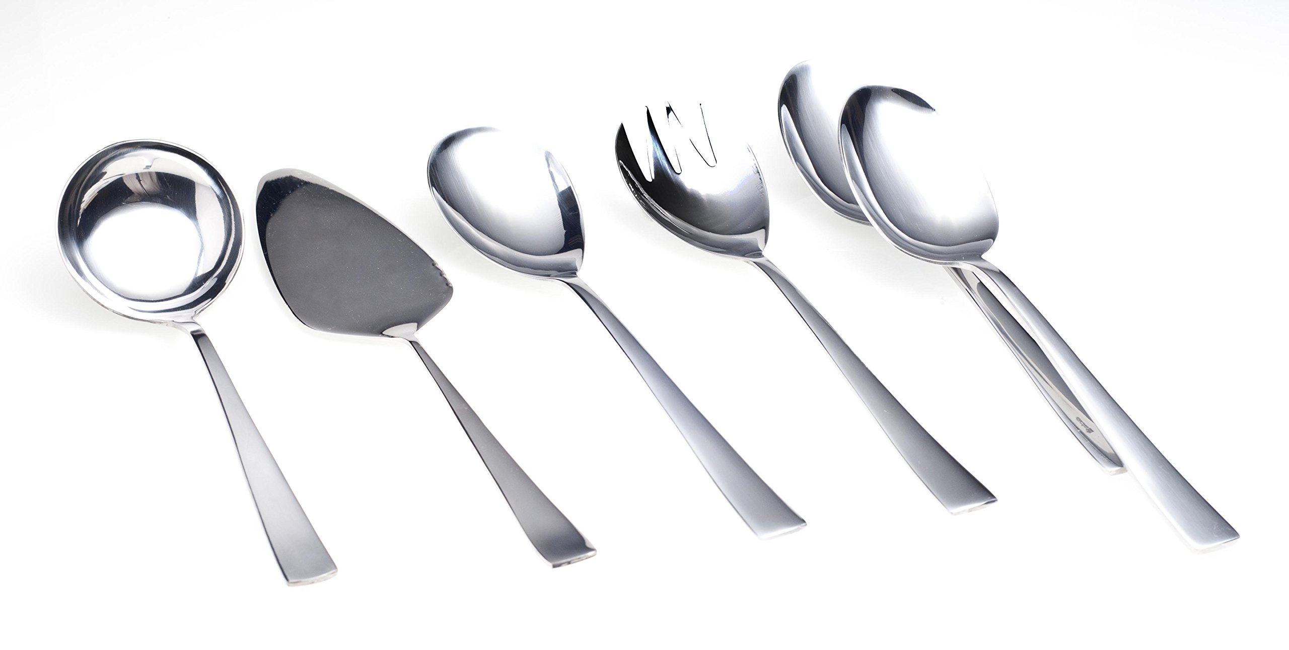Sola The Netherlands Constance Stainless Steel 6 Pcs Serving Set 2 Pcs Serving Spoon, 1 Salad Spoon, 1 Salad Fork, 1 Sauce Ladle, 1 Cake Server Designed for Everyday use Elegant and Durable (Silver)